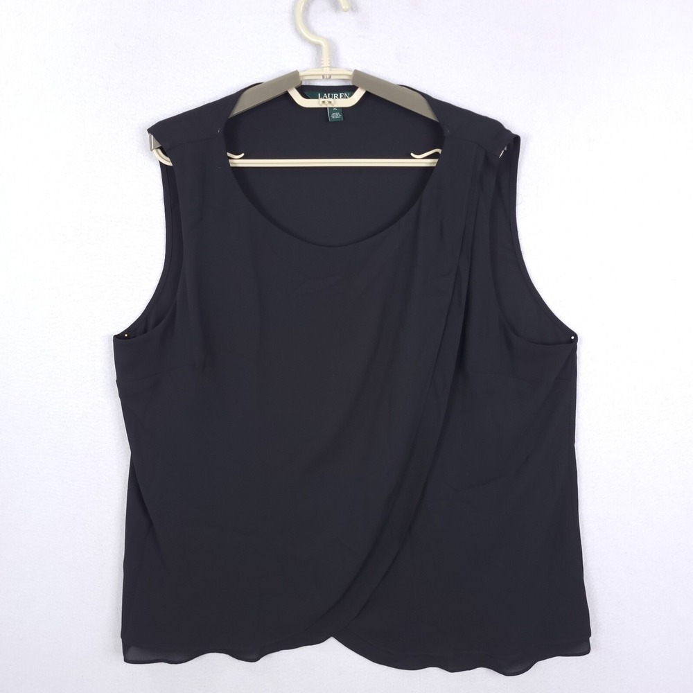 Lauren Ralph Lauren Tank Faux Wrap Top Size XL Black Minimalist Office Casual